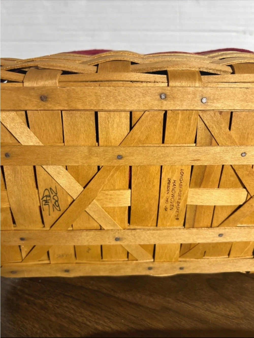 Longaberger   Accent Basket w/ Fabric Liner, wooden top ,plastic liner